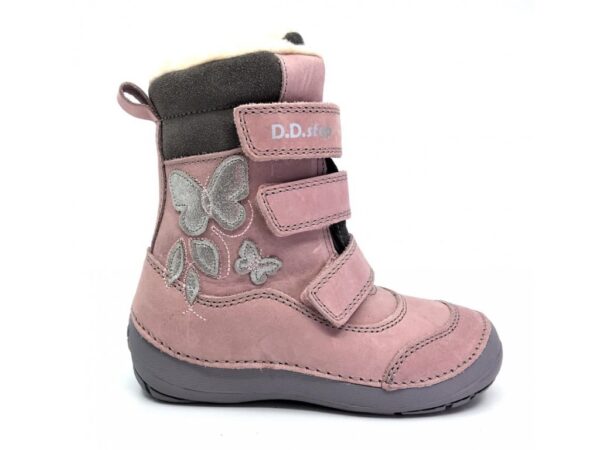D.D. Step - dievčenské zimné topánky ružové so striebornými motýlikmi