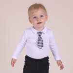 Nicol Body biele elegantné Kohútí vzor kravata motylik Viki – Dojčenské body pre deti z e-shopu Naša Bublinka Mart...