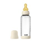 BIBS Antikoliková sklenená fľaša s kaučukovým cumlíkom 240ml Ivory – Dojčenské fľaše pre deti z e-shopu Naša...