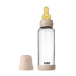 BIBS Antikoliková sklenená fľaša s kaučukovým cumlíkom 240ml Blush – Dojčenské fľaše pre deti z e-shopu Naša...
