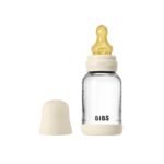 BIBS Antikoliková sklenená fľaša s kaučukovým cumlíkom 120ml Ivory – Dojčenské fľaše pre deti z e-shopu Naša...